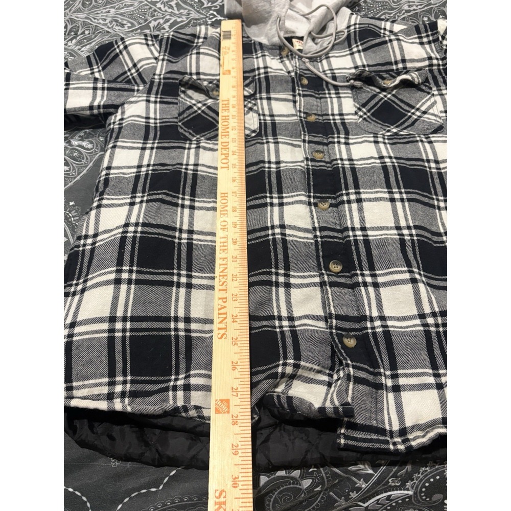 Wrangler Men's Plaid Quilted Hooded Shacket Jacket Insulated Lined Black Gray L - Picture 6 of 6